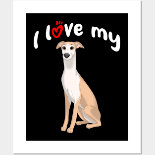 I Love My Fawn & White Whippet Dog Posters and Art